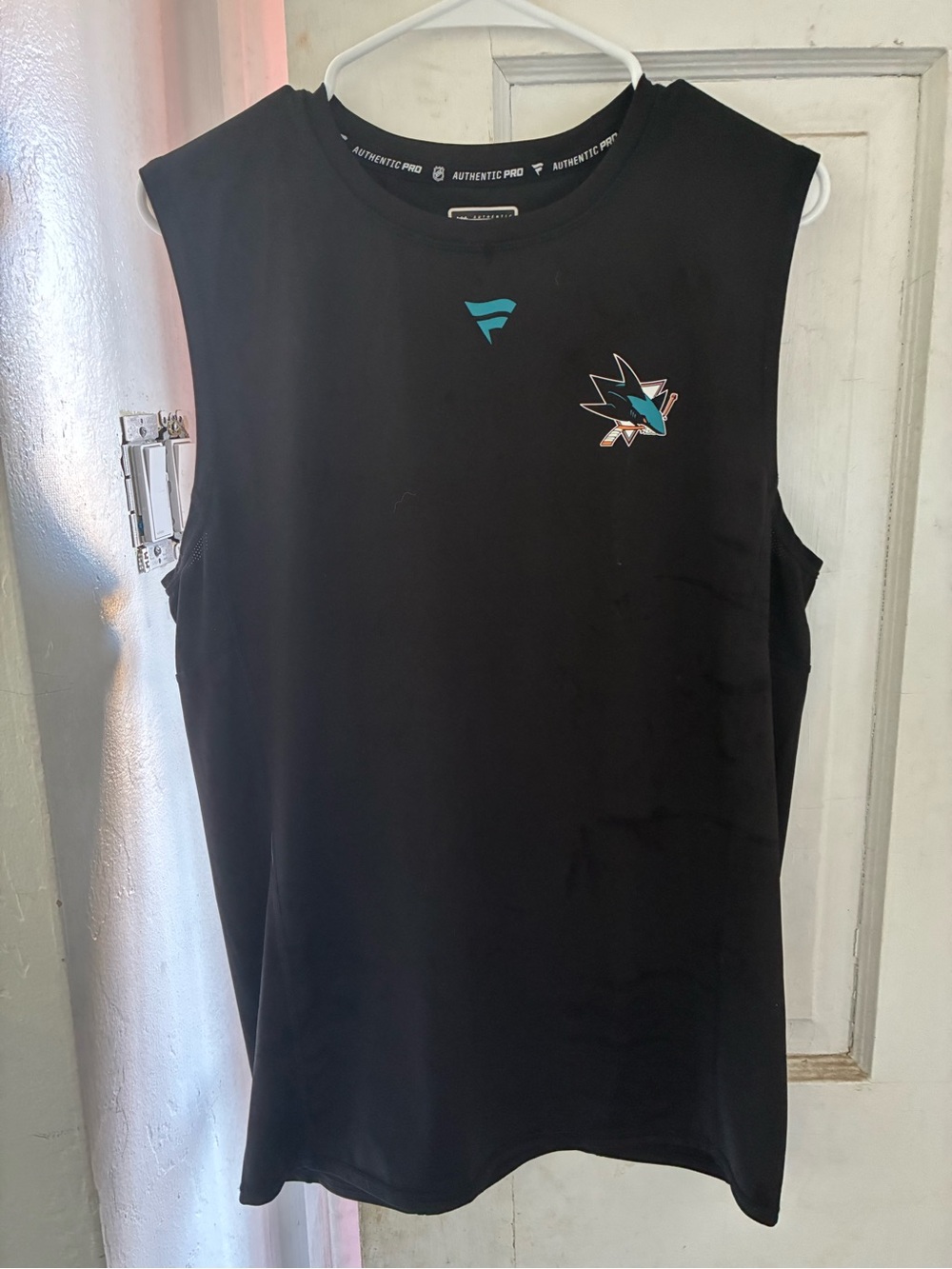 Fanatics Black Sleeveless San Jose Sharks Tank with Teal and White Logo